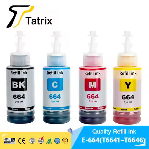 664 T664 T6641-4 Premium Compatible Bottle Refill Tintas Ink for Epson L380 L220 L130 L3060 L3110 L1