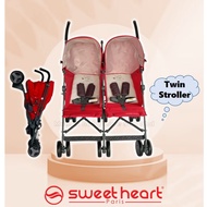 Sweet Heart Paris Twin Double Baby Stroller Kembar (Side by Side)- Newborn till 15kg (Red) | Strolle
