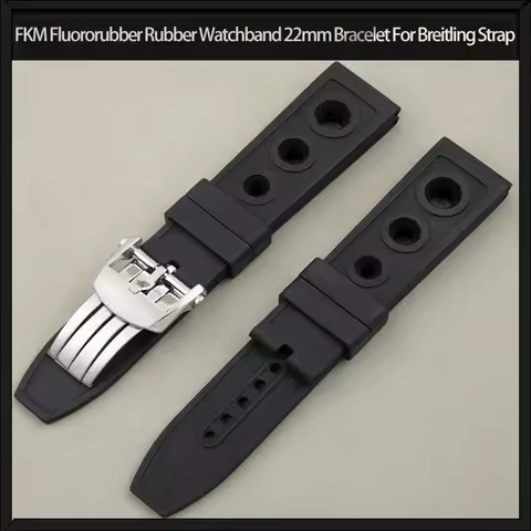 Black Soft FKM Fluororubber Rubber Watchband 22mm Bracelet Replacement For Breitling Strap For Super