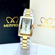 JAM TANGAN WANITA SEGI EMPAT/PETAK MIRAGE 7062 ORIGINAL || Warna Kombinasi. Stainless Steel 100% Tah