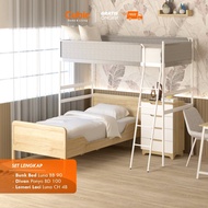 Cubic Cubic Set Kamar 3 - Ranjang Tingkat Besi + Dipan + Lemari Laci - LUNA BB 90