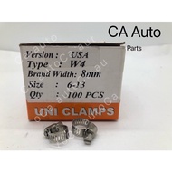 Uni Clamps Type W4 8mm Size 6-13 Hose Clip Stainless Steel