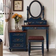 Carpenter - 美式實木伸縮梳妝枱臥室翻蓋化妝枱歐式飄窗多桶儲物櫃牀頭櫃120CM
