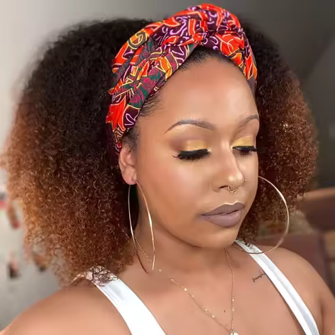 Afro Kinky Curly Headband Human Hair Wigs 1B30 Ombre 4B 4C Fluffy Afro Headband Wigs Natural Brazili
