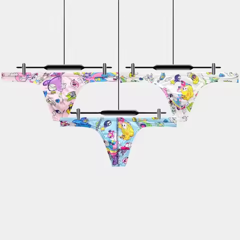 Men Thongs Underwear Cartoon Modal Graffiti Printed Men Underpant Quick Dry Slip Panties Jockstrap M