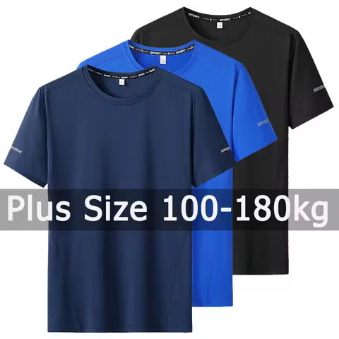 Plus Size Men Sport T-shirt 5XL 6XL 7XL 175kg Outdoor Quick Dry T-shirt Round Neck Big Size Male Sho