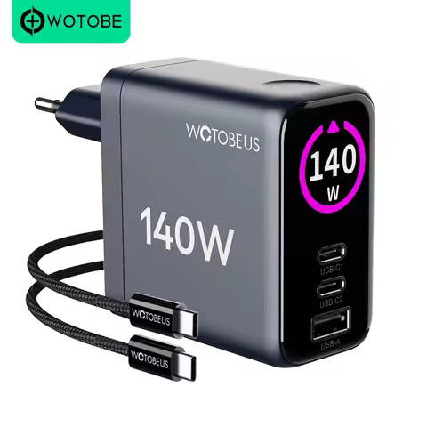 WOTOBE GaN 140W USB-C Wall Charger 3-Port Power Meter,PD3.1 140W PD100W PPS 65W 45W QC5 for MacBook 