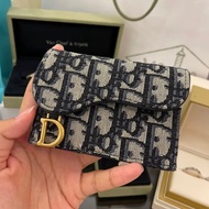 DIOR Oblique Wallet Saddle Jasmine Gusset Card Holder 經典 老花 皮夾 帆布 銀包 馬鞍包 零錢包 卡包 牛仔 藍色 送禮 禮物 | S5644C