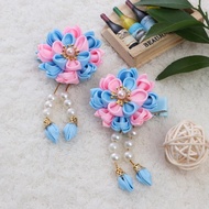 (No. 72) (Sold In Pairs) Chinese Style Flower Hair Clip Blue/Champmu Two-Tone Garland Model
