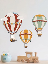 3pcs/set Hot Air Balloon Wall Decor with Cloud No Punching Required for Living Room Bedroom Hallway 