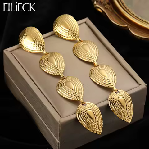 EILIECK 316L Stainless Steel Gold Color Long Tassel Drop Earrings For Women High Quality Earrings Fa