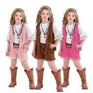 Childrens Fringed Vest Shorts Ethnic Style Retro Bohemian Western Cowboy Girl Hippie Tour