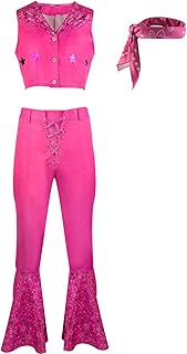 70s 80s Hippie Costume Disco Outfit Women Movie Cosplay Pink Flare Pant Halloween
