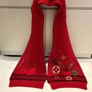 LV 紅色羊毛被編織水鑽圍巾