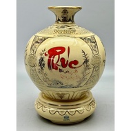 Loc Tu Canh Suction Vase with Blessed Words H23 Chu Dau Ceramic Painted in Gold