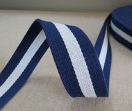 【米拉 帆布工坊】 藍白相間 條紋棉織帶 (編號：藍009） 寬3.8 ㎝ / 厚0.22 ㎝ / 一呎 20元