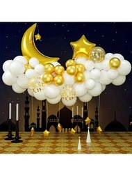 5/10套白色和金色氣球拱門套件,附月亮和星星鋁箔氣球,適用於生日派對、婚禮、慶典裝飾