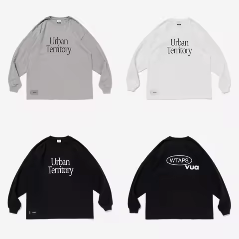 WTAPS Men’s Heavyweight Long Sleeve T-Shirt Letter Print Loose Fit Crew Neck Japanese Casual Streetw