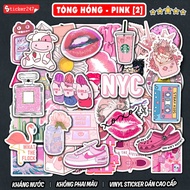 Pink Sticker [2] Freeship vintage, waterproof, decal for laptop, ipad, helmet, suitcase, piano, ipad