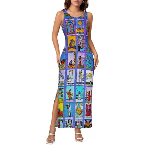 Tarot Cards Dress Sleeveless Vintage Print Elegant Maxi Dresses Spring Casual Y2k Custom DIY Bodycon