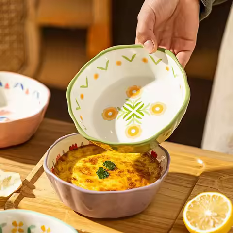 400ml Irregular Flower Ceramic Dessert Bowl Air Fryer Baking Bowl Kitchen Dessert Cereal Bowl Baking