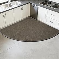 Corner Rug, High Density 3D Weaving Linen-Like Fabric L Shaped Rug, Rubber Backed Kitchen Rugs, Wear
