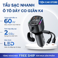 Car Fast Charger with K4 2-Head Charging Cord, Supports PD 30W & QC 3.0 Fast Charging, Capacity 60W