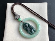 免費開光 天然藍水飛天貔貅 緬甸玉翡翠玉圈 招財貔貅項鍊 車吊飾