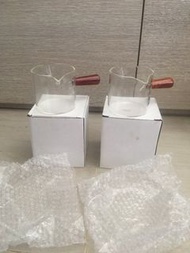 全新 5oz / 150ml 專業 兩頭 咖啡 接 shot 玻璃杯 量杯 木手柄 接shot杯 double spout coffee measuring shot glass cup with w