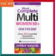 Webber Naturals - 女士50+全效綜合維他命營養素 90 粒素食膠囊 免疫力 骨骼關節 失眠 無力 腳軟 精神 運動 鈣鎂鋅硒D3 肌醇 平行進口 (效期: 02/2028*)