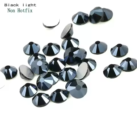 Super Glitter Rhinestones Black Shiny SS4-SS30 Non HotFix FlatBack Glass Rhinestone Dress Decoration