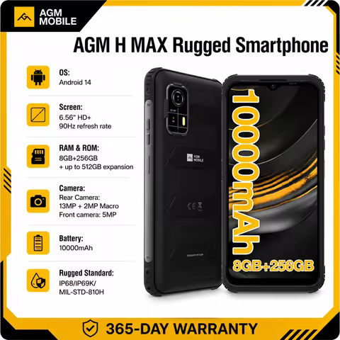 AGM H MAX Rugged Smartphone 8+256GB 10000mAh Battery HD+ Display 3 Card Slot NFC OTG Reverse Charge 