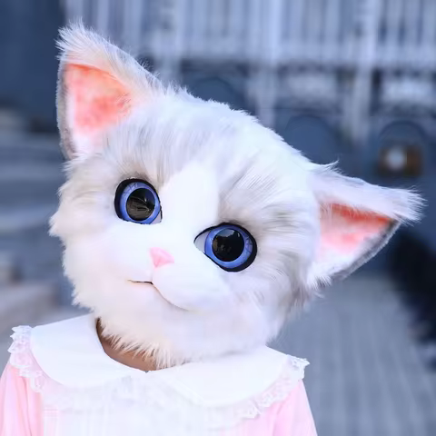 Handmade Furry Cat Mask Kigurumi Cosplay Anime Persian Cat Fursuit Head Furry Head Mask