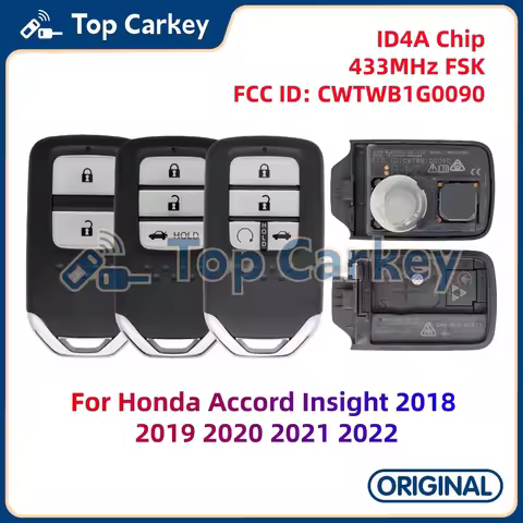 TopCarkey FCC ID CWTWB1G0090 Original Smart Key ID4A Chip 433MHz for Honda Accord Insight 2018-2022