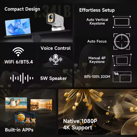 Magcubic HY310 Auto Focus Projector 1080P Native 4K 330ANSI Android 11 WiFi6 BT5.4 Mini Outdoor Movi
