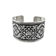 DSP กำไลข้อมือลายไทย เงินแท้ 92.5% : 925 Sterling Silver Cuff Bangle [GSPP0233W]