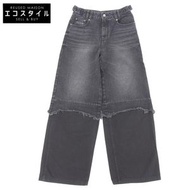 Coach Women's Excellent Condition Cotton Washed Layered Denim Pants with Embroidered Logo, Black, Si