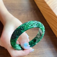 老花青翡翠雕花鐲手鐲 | 18圍 | 天然緬甸玉翡翠A貨 | 送禮