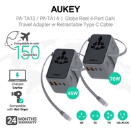 AUKEY PA-TA13 45W / PA-TA14 70W Globe Reel 4-Port GaN Universal Fast Charging Travel Adapter w Retra