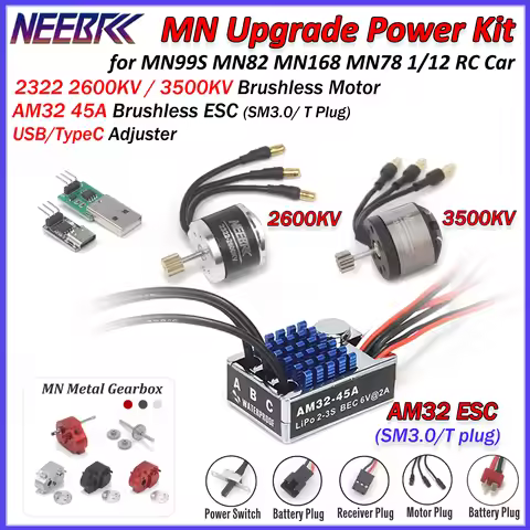 NEEBRC 2322 2600KV 3500KV Brushless Motor AM32 45A ESC Metal Gearbox for MN99S MN82 MN168 MN78 1/12 