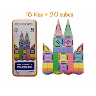 Educrate Mini Magnetic Tiles and Magnetic Cube Building Set – 36 pcs (16 Tiles + 20 Cubes)