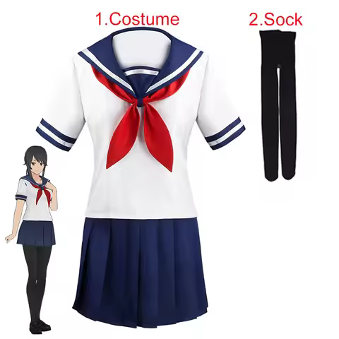 Halloween Party Girl's Navy Blue Sailor Skirt Pantyhose Loli Black Leather Shoes Yandere Simulator A
