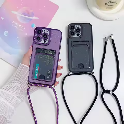 Lanyard Necklace Wallet Card Holder Phone Case For Samsung S23 S22 S21 S20FE A54 A14 Note 20 Ultra 1