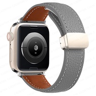 สายหนังแท้สำหรับนาฬิกา Apple สายรัดพิเศษ49มม. 41มม. 45มม. 44มม. 42มม. สร้อยข้อมือหัวเข็มขัดแม่เหล็กเข้ากันได้กับ I Watch Series 8 7 6 5 4 Se 3