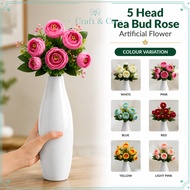 (1pcs) 5 Head Tea Bud Rose Artificial Flower/ 5 Kuntum Bunga Tea Bud Rose Bunga Hiasan Tangan/ Home 