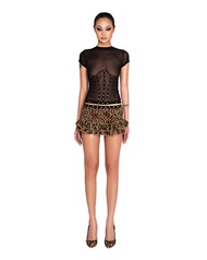 LSOUL SCYLLA SET เสื้อซีทรูรัดรูป + กระโปรงลายเสือดาวจับจีบ (ขายแยก)