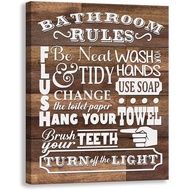 Kas Home Bathroom Canvas Wall Art Rustic Bathroom Funny Rules Prints Signs Framed Wood Background Ba