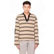 V-neck long-sleeved T-shirt - BEUTER STRIPED ELBOW PATCH SWEATER - GRULLO