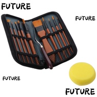 HL-FUTU 1 Paint Spatula with Brush , Wood 23*9.5cm 10 Pieces Paint Brush Set, Gouache Paint Set Carr