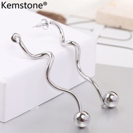 Kemstone 10MM Round Bead Long Spiral Earring Womens 18K Gold Plated Stud Earrings Jewelry
